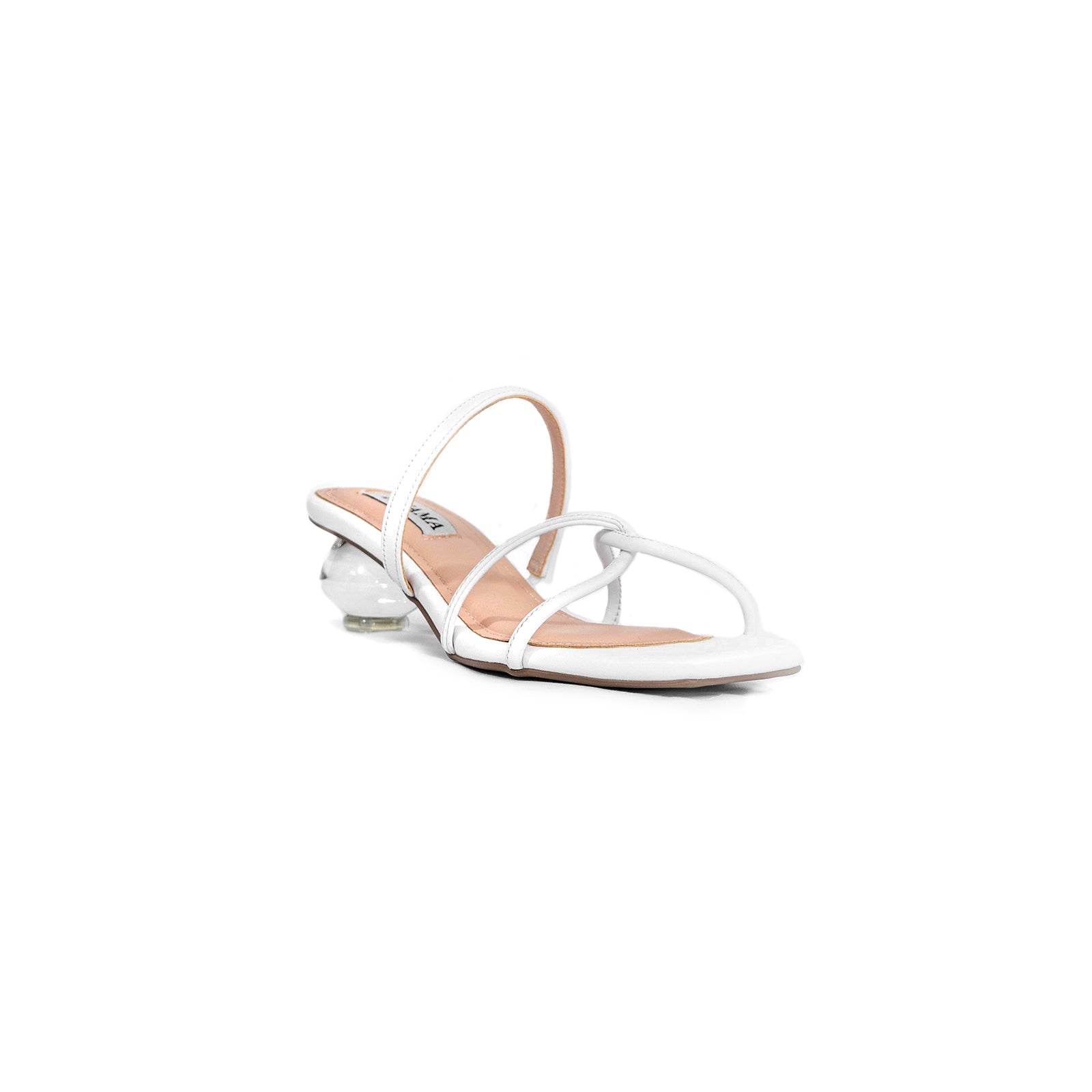 Deitu 109 by Anama - White Kitten Heel Sandals with Strappy Design