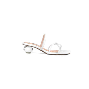 Deitu 109 by Anama - White Kitten Heel Sandals with Strappy Design